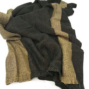 Vtg Black & Metallic Gold Woven Throw Blanket MARSHALL FIELD & Co 100"x60"